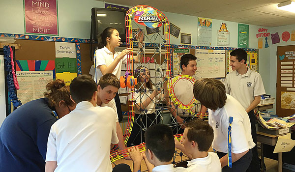 Seventh- and eighth-grade students at St. Amelia School participate in various STREAM-inspired clubs, including the Engineering Club. For these activities, the students were given a challenge that required them to design, create, enhance or change a variety of structures, ranging from paper towers to a working model rollercoaster. 