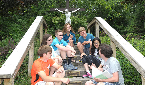 Participants in the Christian Leadership Institute put a lesson into practice during a small group session at the St. Columban Center in Derby. CLI offers leadership training provided by members of the diocesan Department of Youth and Young Adult Ministry. (Patrick J. Buechi/Staff)