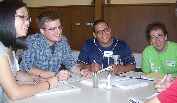 A typical small group session at the Christian Leadership reviews their communication skills at Christ the King Seminary in East Aurora. The annual CLI program teaches teens the leadership and communication skills needed in their youth group and adult life. (Patrick J. Buechi/Staff)