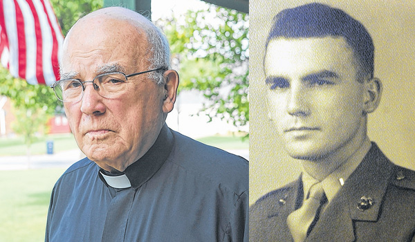 Now retired and living at the Bishop Head Residence in Lackawanna, Msgr. James Campbell served as a Marine Corps Lieutenant. (Left photo by DAN CAPPELLAZZO/Staff Photographer)