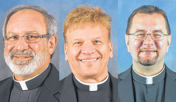 Msgr. Salvatore Manganello (from left), Father Peter Karalus and Father Jacek Mazur received updated assignments this month. 