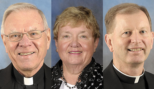 Father Peter Drilling (from left), Kathleen Heffern and Father Gregory Faulhaber are the 2016 Curé of Ars recipients.