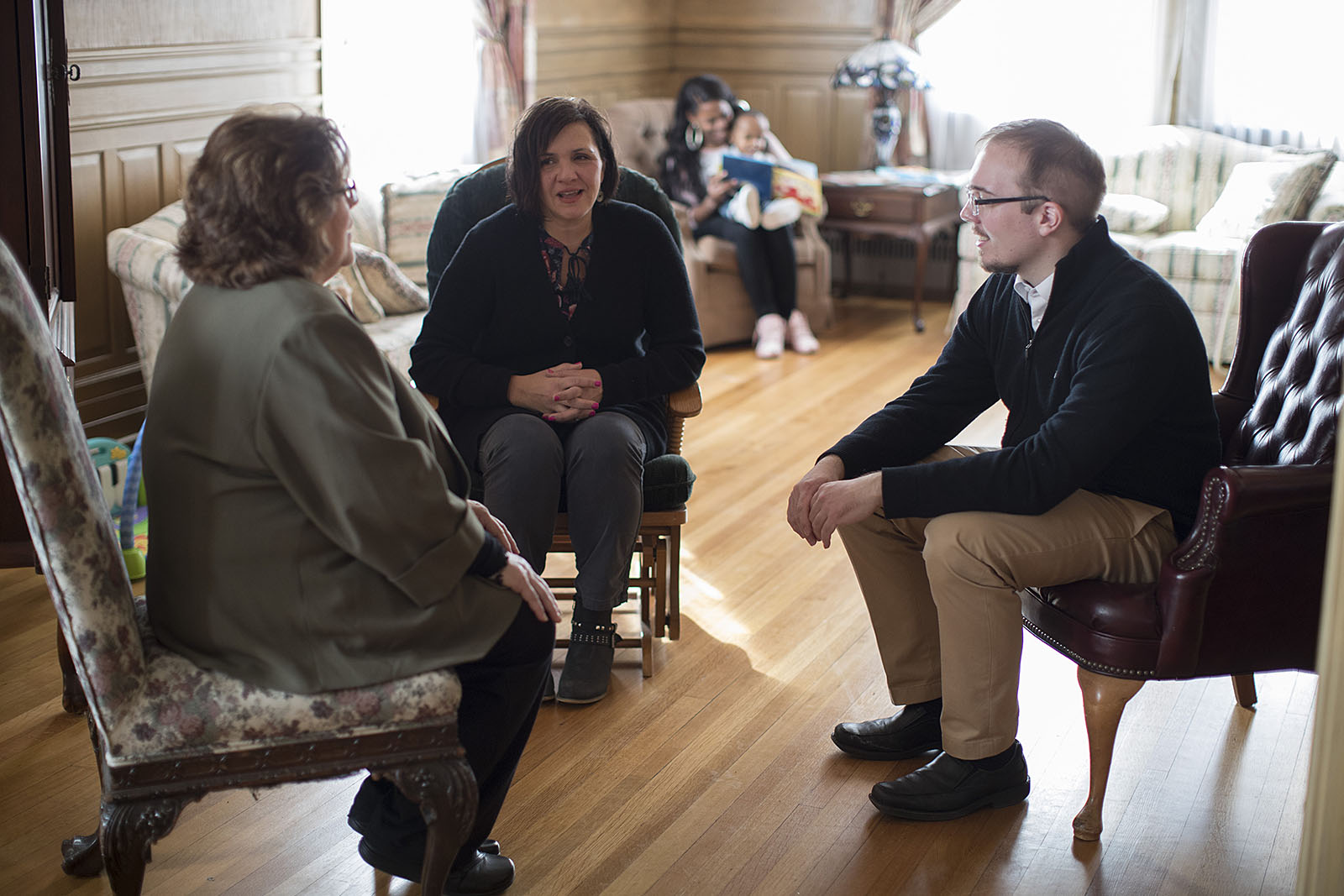 Seminarian Dan Ulmer collaborates with fellow graduate student Suzanne Lazzara and diocesan Director of Pro-Life Cheryl Calire during their pastoral ministry placement at the Mother Teresa Home.
Courtesy of Christ the King Seminary