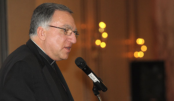 Keynote speaker Rev. Thomas Rosica, CSB speaks about the legacy of St. Gianna Molla during the Sixth Annual Benefit Banquet for the St. Gianna Molla Pregnancy Outreach Center, Millennium Hotel, Buffalo. Opening remarks and invocation were provided by Bishop Richard Malone as well as remarks from Cheryl Calire, Director of the Office of Pro-Life Activities. (Dan Cappellazzo/Staff Photographer)