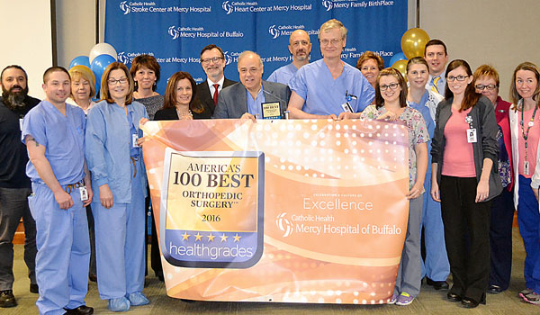 Physicians, nurses and staff of Mercy Hospital in Buffalo gather for a special award ceremony. (Courtesy of Mercy Hospital)