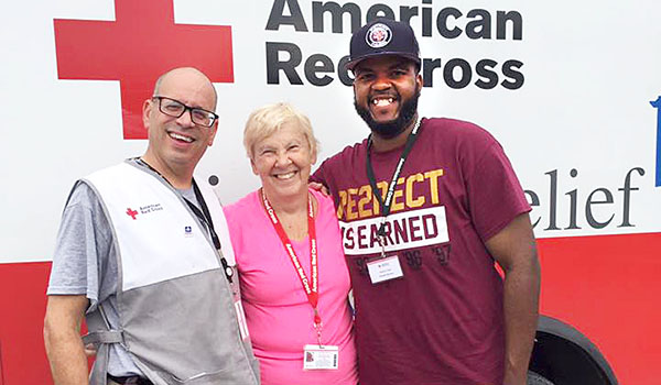 Deacon Miguel Santos (left) traveled to Houston to help the Hurricane Relief effort. (Courtesy of Deacon Miguel Santos)