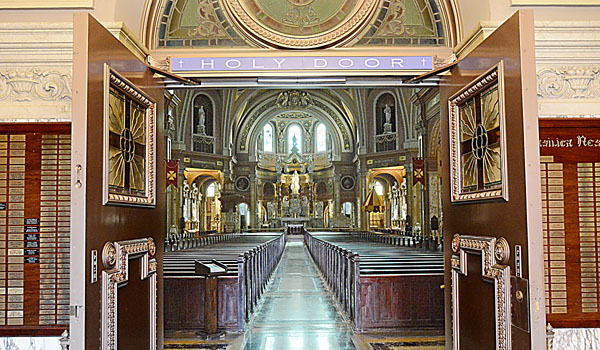 The Mercy Doors just inside Our Lady of Victory Basilica will close this November as the Year of Mercy concludes. (Patrick McPartland/Managing Editor)