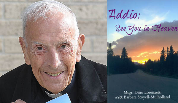 Msgr. Dino Lorenzetti holds a copy of his latest book, `Addio: See you in Heaven.` (Dan Cappellazzo/Staff Photographer)