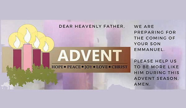 An Advent prayer card created by students at Notre Dame Academy.