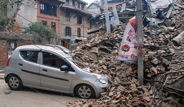 Damage in Swatha Square, Patan (one of the 3 districts of Kathmandu) from the 7.8 magnitude earthquake that struck Nepal and India on April 25, 2015. CRS, Caritas and its local partners are responding with much needed relief in the affected areas. (Photo courtesy of Edyta Stepczak)