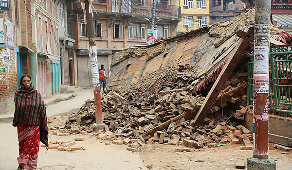 Collapsed buildings in the town center in Patan, Kathmandu, Nepal after a 7.8 magnitude earthquake struck Nepal and India on April 25, 2015. 
CRS, Caritas and it's local partners are responding with much needed relief in the effected areas.
(Photo courtesy of Caritas Australia)