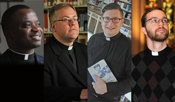 Transitional Deacons Robert Agbo (from left), Martin Gallagher, Cole Webster and Luke Uebler will be ordained to the priesthood June 3.