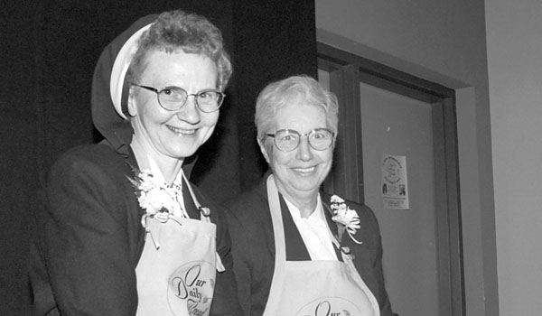 Sister Bernadette O'Kulicz (left), FSSJ, and Sister Barbara Cirico, RSM, were the hosts of `Our Daily Bread` when it first aired 20 years ago. (Daybreak TV Productions)