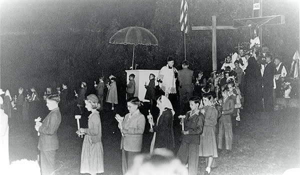 Starting in 1937, the former St. William Church in West Seneca started celebrating outdoor Masses for the ill and aged during the summer. Now known as St. John XXIII Parish, the community is celebrating the 60th anniversary of the dedication of its present church with an outdoor Mass celebrated by Bishop Richard J. Malone Aug. 6. (Courtesy of St. John XXIII Parish)