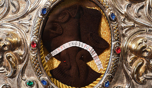 A glove worn by St. Padre Pio is one of the relics to be on display at St. Gabriel Parish in Elma. Several relics of the Italian mystic are touring the United States this year. (Courtesy of Saint Pio Foundation)