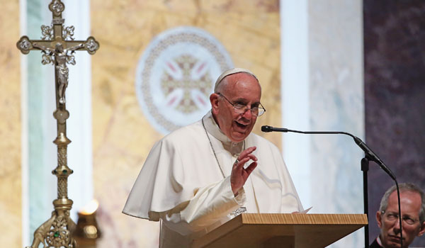 Pope Francis speaks to bishops during the midday prayer service at the Cathedral of St. Matthew on September 23, 2015 in Washington, DC.
(Photo by Mark Wilson/Getty Images)