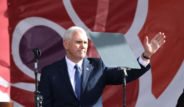 U.S. Vice President Mike Pence addresses a rally on the National Mall before the start of the 44th annual March for Life January 27, 2017 in Washington, DC. The march is a gathering and protest against the United States Supreme Court's 1973 Roe v. Wade decision legalizing abortion. (Photo by Chip Somodevilla/Getty Images)