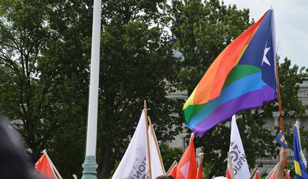 Protestors outside of the Supreme Court in Washington DC during the courts ruling in favor of legalizing gay marriage on June 26, 2015. (Addie Mena/CNA)