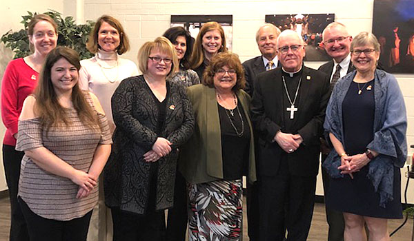Director of Pro-Life Activities, Cheryl Calire (front row center) and Bishop Richard J. Malone (front row, second from right) are joined by the 2018 Pro-Vita Award recipients. (Photo courtesy of Cheryl Calire)