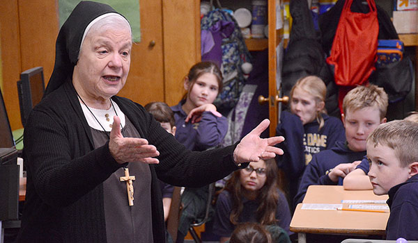 Sister M. Johnice Rzadkiewicz, CSSF, visited Notre Dame Academy in South Buffalo this week. (Dan Cappellazzo/Staff Photographer)