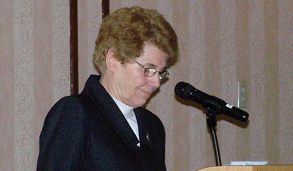 Sister Denise Roche, GNSH, speaks on the history of the Sisters of Social Service during their annual fundraising dinner. Sister Denise, president of D'Youville College, has gotten to know many of the Sisters of Social Service through her work at the D'Youville.
(Patrick J. Buechi/Staff)