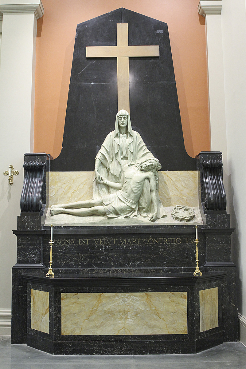 The statue of the Michelangelo's Pieta once resided in St. Gerard Church, Buffalo, New York. Today it is displayed in the rear of the new Mary Our Queen Church, Peachtree Corners. Photo By Michael Alexander/The Georgia Bulletin