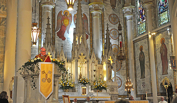 Bishop Richard Malone delivers the homily at the Inaugural Mass at the Basilica of St. Mary of the Angels in Olean. (Dan Cappellazzo/Staff Photographer)

