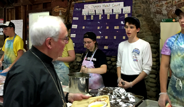 Bishop Richard J. Malone visited the St. Vincent de Paul summer camp on Thursday. (Courtesy of Kevin Keenan)