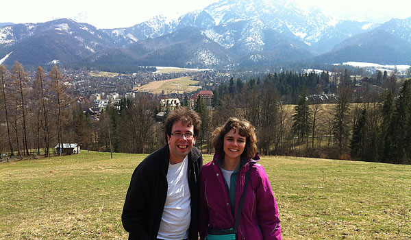 Michael Slish and Kathryn M. Goller stand in front of the Zakopane Mountains. The two staff members of the diocese Department of Youth and Young Adult Ministry traveled to Poland in preparation for World Youth Day 2016 in Kraków. (Courtesy of Department of Youth and Young Adult Ministry)