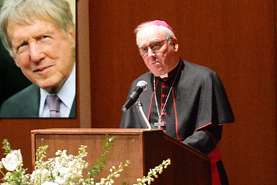 Bishop Richard J. Malone gives a reflection during memorial services for Robert `Bob` Wilmers, chief executive officer and chairman of M&T Bank, at Kleinhans Music Hall. Patrick McPartland/Managing Editor