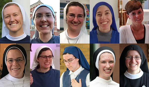Eleven women from the diocese have entered religious orders in recent years. (Top row, from left) Sister Mary Catherine Brown, SV, Sister Kateri Marie Benedicta of the Cross Burbee, SOLT, Sister Maria Christi Delaney, FSGM, Sister Mater Cruci Corde Affixa Ganzenmuller, SSVM, Kathleen Hahn, (bottom row) Sister Dominica Hooper, OP, Sister Ann Florence Leaderstorf, Sister Emily Beata Marsh, FSP, Sister Maria Grace Thielman, OP, and Sister Frances Marie of the Eucharistic Heart of Jesus Wenke, CP. Not pictured: Maria DeSanto