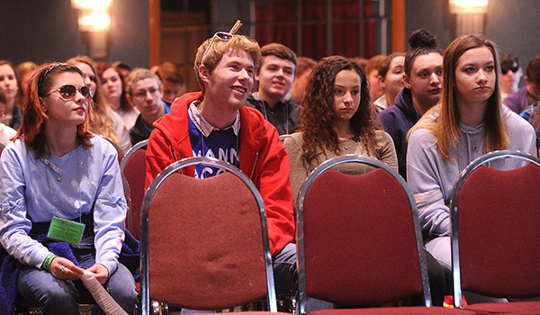 Students listen during the `Tough Questions` break out seminar with Dennis Mahaney at the 66th Annual Diocesan Youth Convention at the Adams Mark Hotel. Hundreds of Catholic teens from across Western New York Attend the three day convention where they strengthen their faith, bond with others and celebrate the word of the Lord. (Dan Cappellazzo/Staff Photographer)