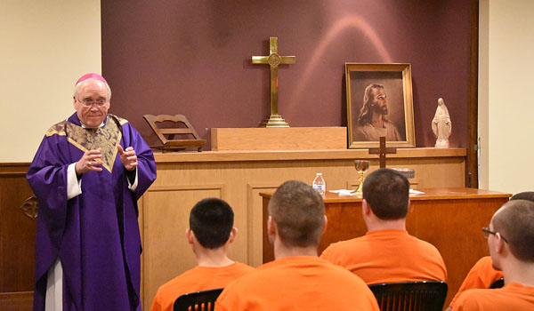 Sheriff Timothy Howard invited Bishop Malone in to celebrate Mass with the inmates at the Erie County Holding Center on April 1. (Courtesy of Scott Zylka)