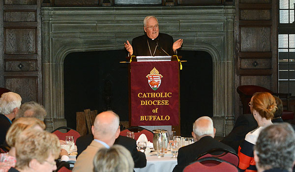 Bishop Richard J. Malone addresses guests at The Saturn Club (Patrick McPartland) 