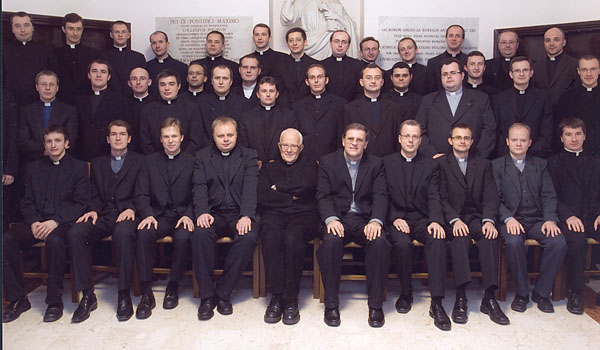 The rector, Father Tadeusz Karkosz, and student priests at the Polish Pontifical College in Rome.
