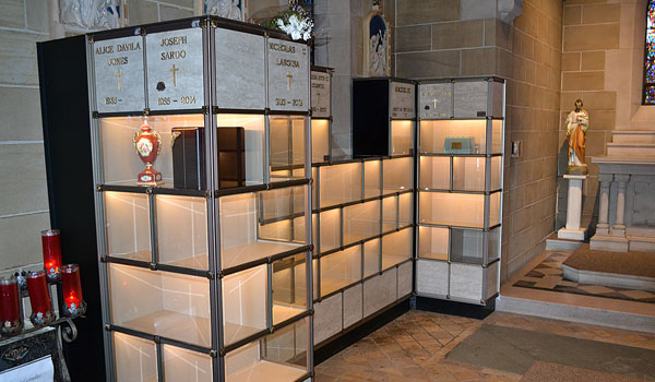 These niches inside the Old Ascension Chapel at Mt. Olivet Cemetery are just one of several options to support the Vatican's teaching on the reverent disposition of cremated remains. (Courtesy of Kevin A. Keenan)