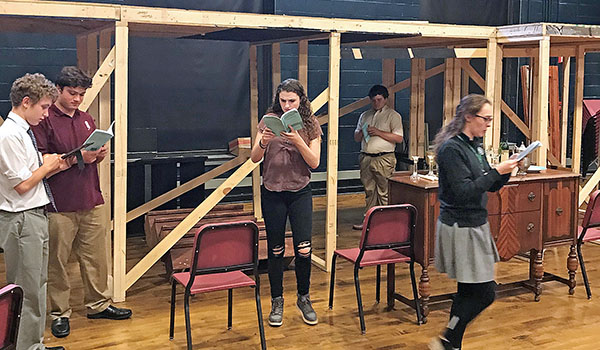 St. Joseph's Collegiate Institute's Drama Club, along with some friends from other area schools, rehearse a scene from `Arsenic and Old Lace.` St. Joe's will produce the classic play in November.