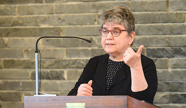 Sister Susan K. Wood, SCL, Ph.D, speaks at Christ the King Seminary in commemoration of the 500th anniversary of the Protestant Reformation. (Patrick McPartland/Managing Editor)
