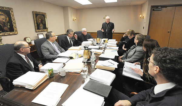 Bishop Richard J. Malone speaks at the annual meeting of housing corporations at the Catholic Center in Buffalo. The group oversees the management of senior and low-income housing. (Patrick McPartland/Staff Photographer)