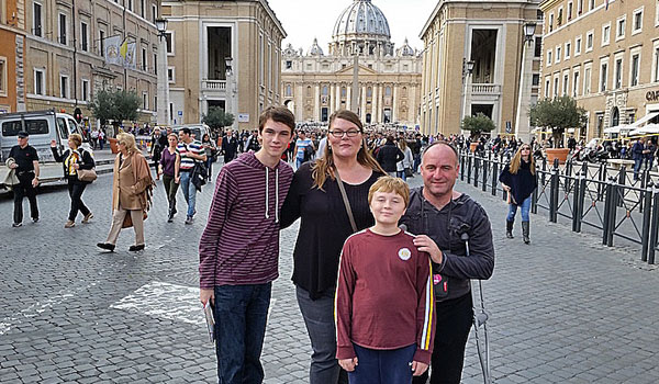 The Antonio family visit Rome for the closing of the Year of Mercy. Attending the event were Callum (from left), Jayne, Finley and Paul. (Courtesy of the Antonio family)