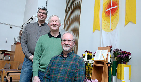 Peter Donnelly (left to right), Dave Armstrong  and John Owczarczak will be ordained to the Permanent Diaconate.
(Patrick McPartland/Staff Photographer)