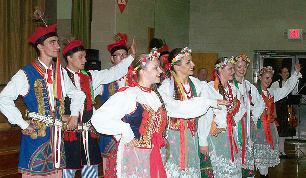 The Jedliniok Dancers from Poland show off their traditional dance moves during a special World Youth Day fundraiser held at Our Lady of the Sacred Heart Parish in Orchard Park. (Patrick Buechi/WNY Catholic)