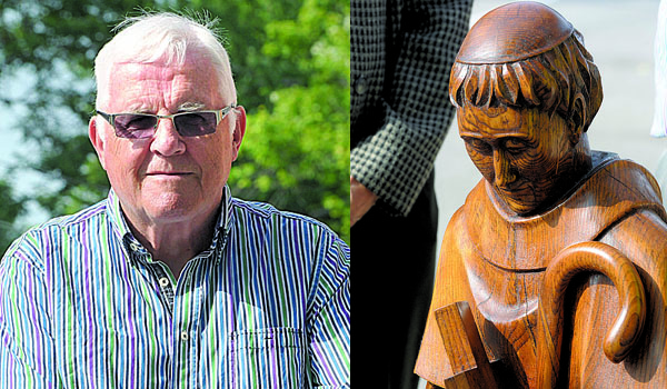 (Left) As a cancer survivor, Garry Westby was inspired to form a new chapter of the Friends of St. Peregrine in Ireland while visiting the United States. The coordinators and founders of the Buffalo chapter, sisters Lynne and Karen Scalia, said their ministry has greatly moved survivors and families. (Right) A hand-carved statue of St. Peregrine follows them throughout the Diocese of Buffalo. (Patrick McPartland/Managing Editor)