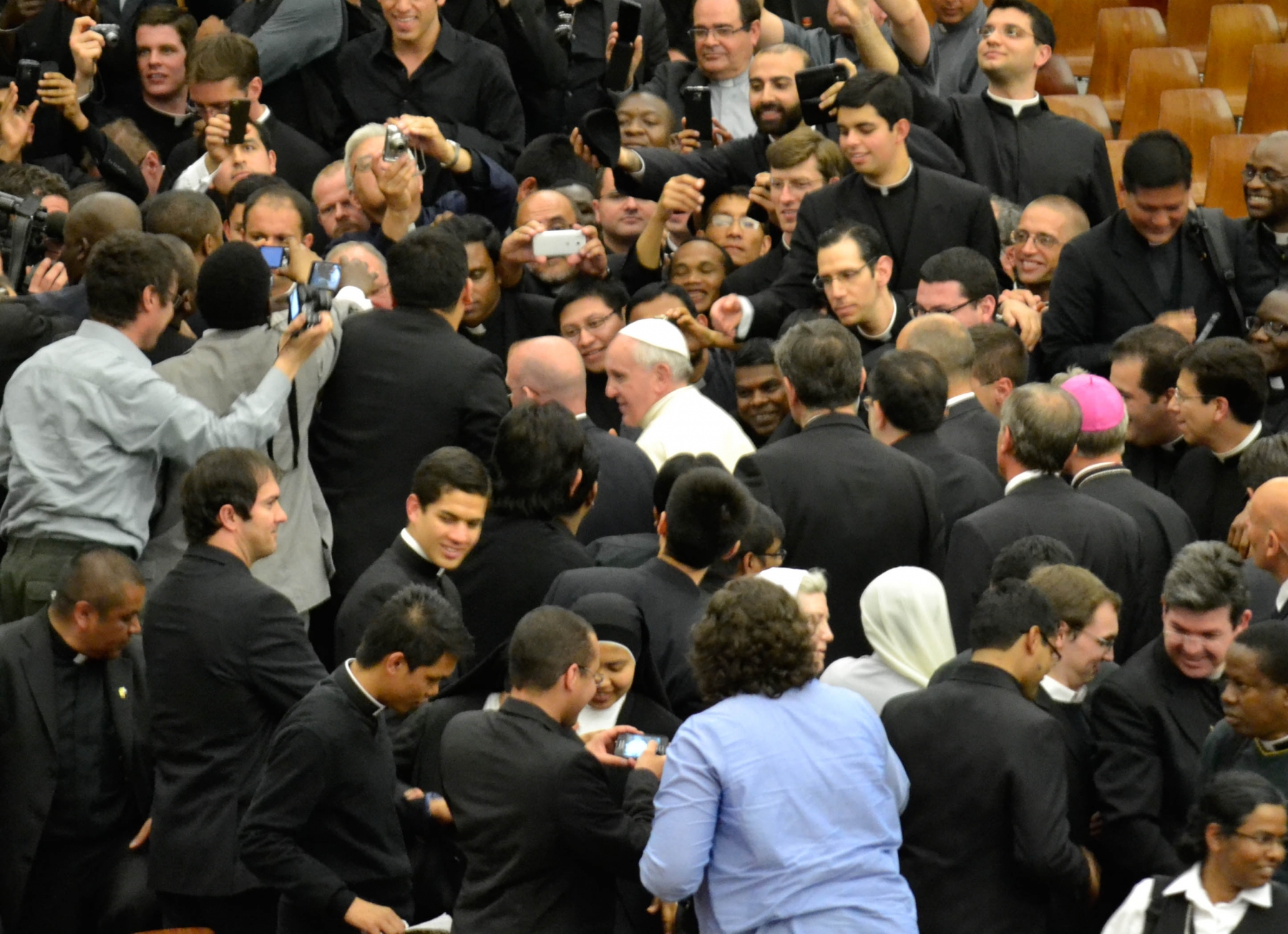 Pope Francis meets with seminarians from the Pontifical Roman universities at the Vatican.