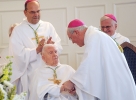 Bishop Richard J. Malone acknowledges Bishop Bernard J. McLaughlin, auxiliary bishop emeritus of the Diocese of Buffalo, at the beginning of Bishop McLaughlin