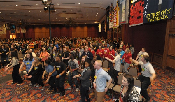 Conventioneers celebrate the opening of the 63rd Diocesan Youth Convention at Adam's Mark Hotel.