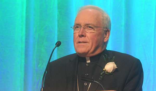 Bishop Richard J. Malone welcomes those attending the 15th annual Celebration of Catholic Education dinner.
(Patrick McPartland/Staff Photographer)