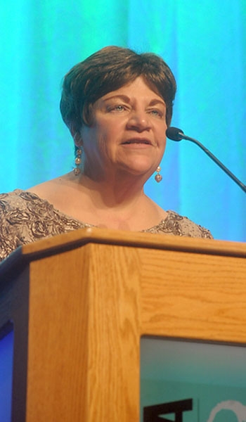 Linda Calandrelli, Kindergarten teacher at St. Peter School, accepts the Sister Lucille Socciarelli/Father John Sturm Making a Difference Award at 15th annual Celebration of Catholic Education dinner.
(Patrick McPartland/Staff Photographer)