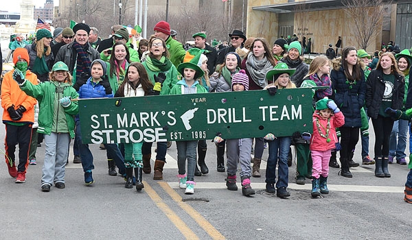 St. Mark and St. Rose of Lima Churches march together at the annual St. Patrick's Day Parade up Delaware Avenue in the City of Buffalo.
(Patrick McPartland/Staff Photographer)