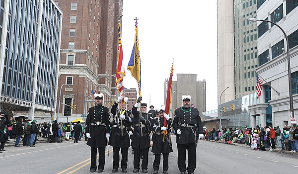 The Knights of St. John color guard made the march up Delaware Avenue in the annual St. Patrick's Day Parade.
(Patrick McPartland/Staff Photographer)
